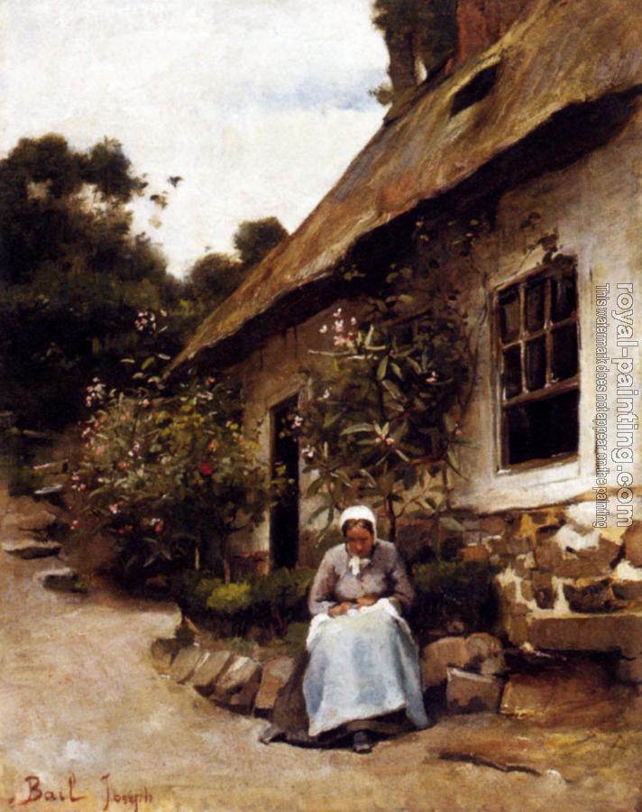 Claude Joseph Bail : Woman Sewing In Front Of Her Cottage